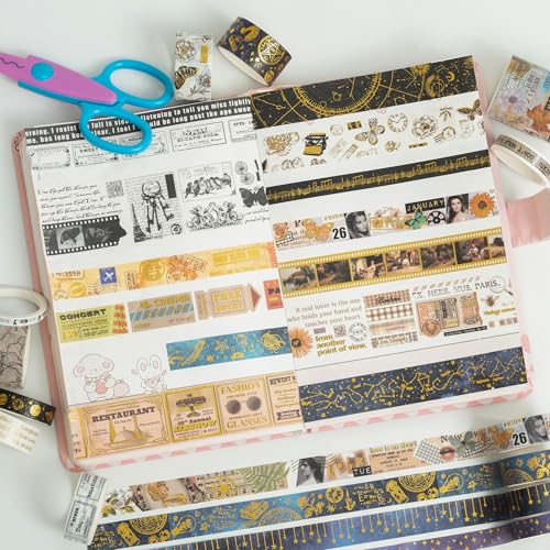 Cinta Adhesiva Washi Premium de 8 Piezas con Estampado de Oro para Scrapbooking de Colección 5