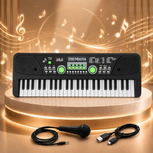 Image of GRAPHENE 49 Keys Portable Piano Keyboard with Mic 8 Rhythms 16 Tones 6 Demos 5 Percussions Electronic Piano Toy for Beginners Learning Songs Recording Musical Toys Gift for Kids Ages 3+