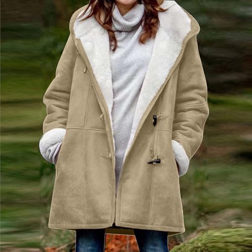 Women Warm Fuzzy Hooded Plain Jacket Hooded Trench Coat for Women Long Sleeve Faux Winter Fall Hood 2025 Trendy Y2K2