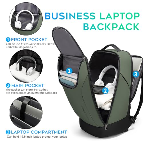 Image of BANGE Business Commute Backpack Waterproof fit 15.6 Inch adopt in Commute,Travel Durable Backpack (Green)