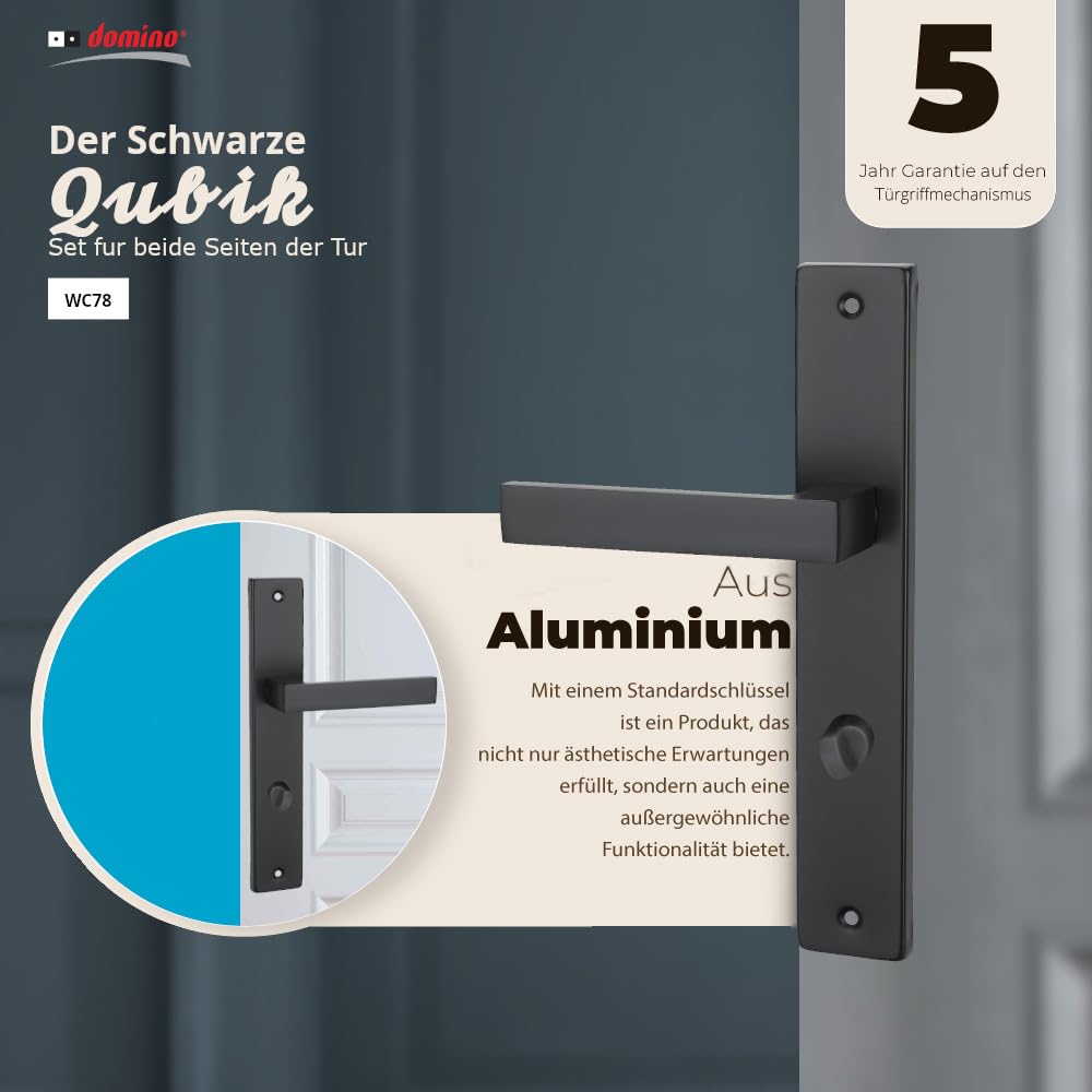 Domino QUBIK M45 Poignée De Porte Longue 72 Mm - Serrure à Clé BB - Pour Chambre, Bureau, Cave Et Intérieur - En Forme De L