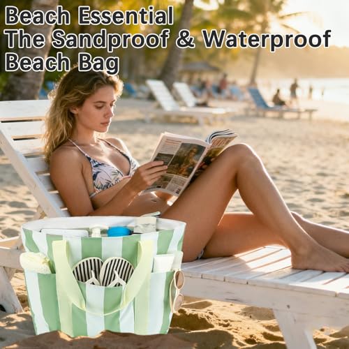 Image of Fammart Large Mesh Beach Bag for Women, Oversized Beach tote Swim Pool Bag