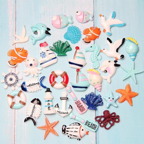 Daimay 34PCS Resin Nautical Ornaments Miniature Beach Ornament Kits Mini Seaside Anchor Seastar Lifebuoy Model Micro Landscape Scenery Decor Aquarium Terrariums Miniature Gardens - Image 2
