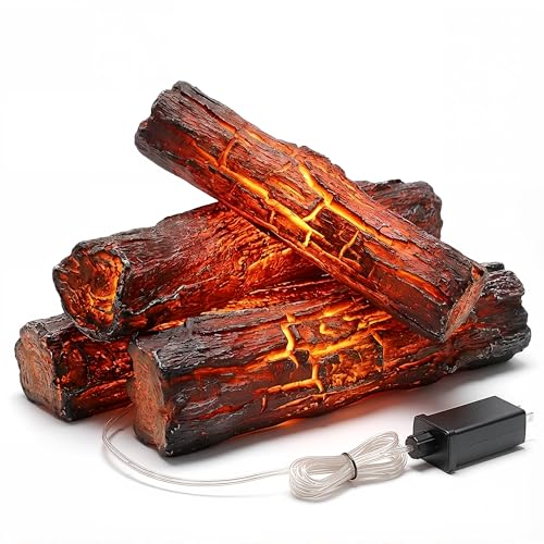 Fake Fireplace Lights 4PCS Flameless Electric Fireplace Logs LED Fake Fire Place Logs Artificial Flame Lights for Fireplace Decor Christmas Decorations Ventless