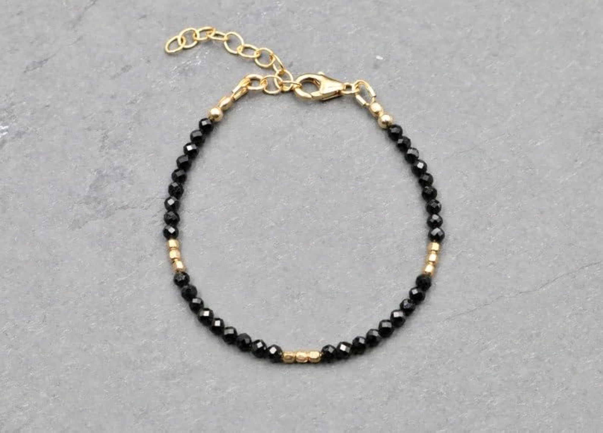 Black Tourmaline Healing Bracelet, Gold Plated Clasp