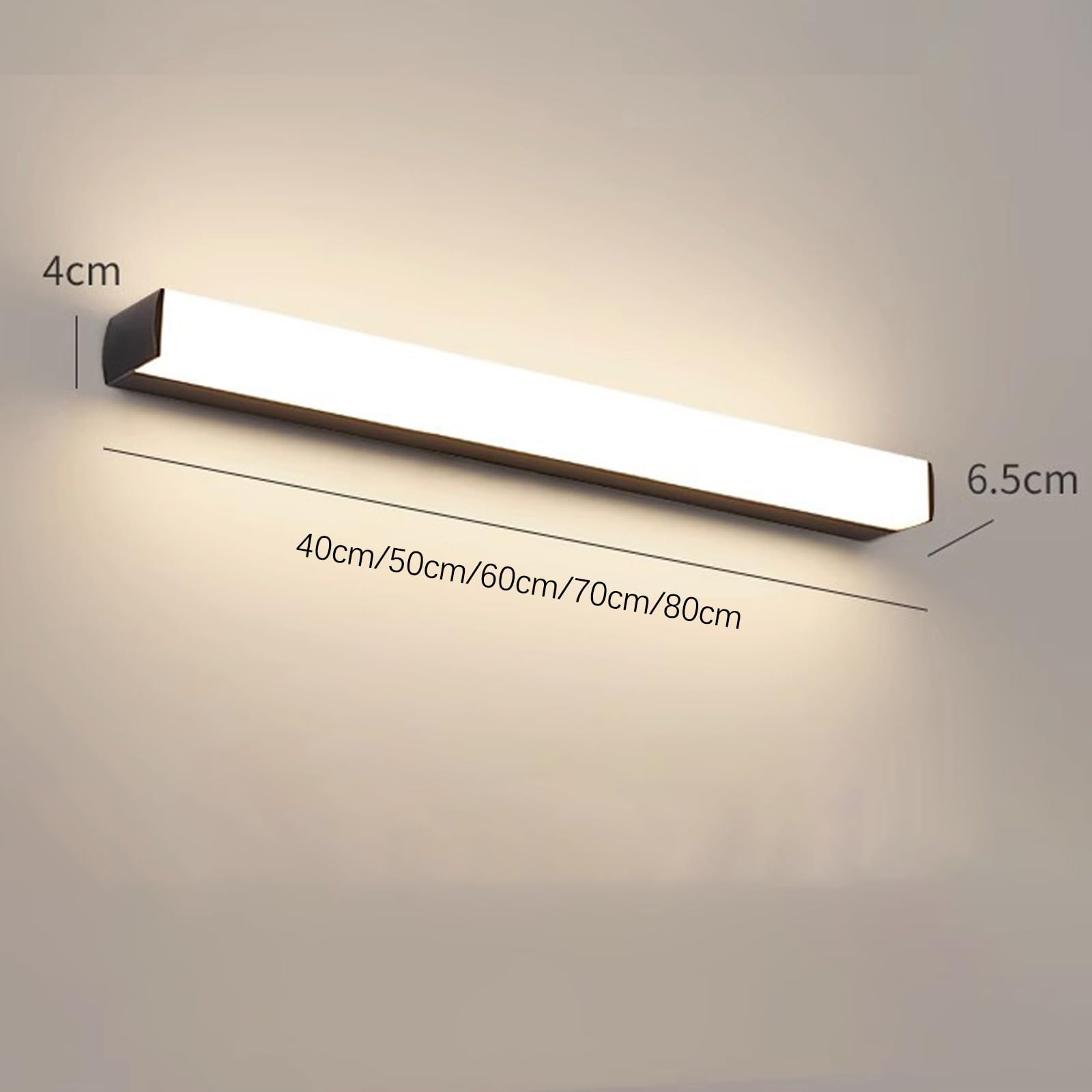 LED Spiegelleuchte Wandlampe Bad Wandleuchte Moderne Indoor Acryl Schrankleuchte Wandbeleuchtung Eitelkeit Lange Lichtleiste Wasserdichte für Schlafzimmer Wohnzimmer (Schwarze-Neutrales Licht,60cm)