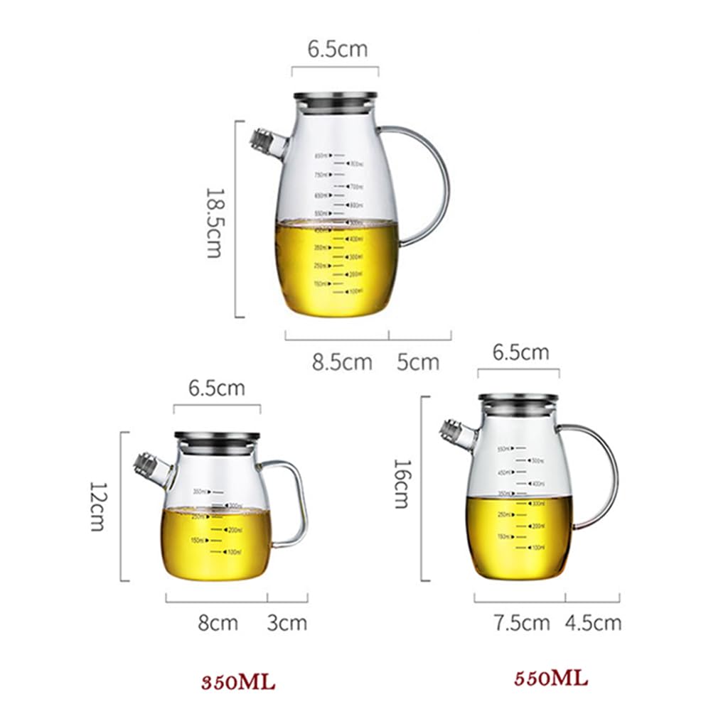 Botella dispensadora de aceite de vidrio, Dispensador de aceite y vinagre de vidrio con escala y boquilla antigoteo (350/550/850 ml)(850ML)