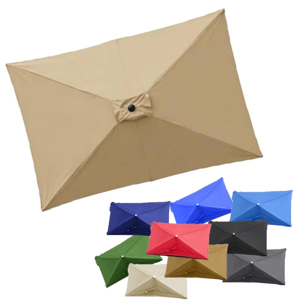 Telo di Ricambio per Ombrellone Rettangolare 3×2 M 6 Stecche Tessuto di Ricambio per Ombrellone Copertura di Ricambio per Ombrellone(Khaki)