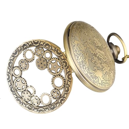 Image of VIGOROSO Mens Vintage Pocket Watch for Men Antique Quartz Pocket Watches with Chain Steampunk Flip Cover Arabic Numerals Birthday Christmas Halloween for Dad Grandpa Grandma Gift for him her