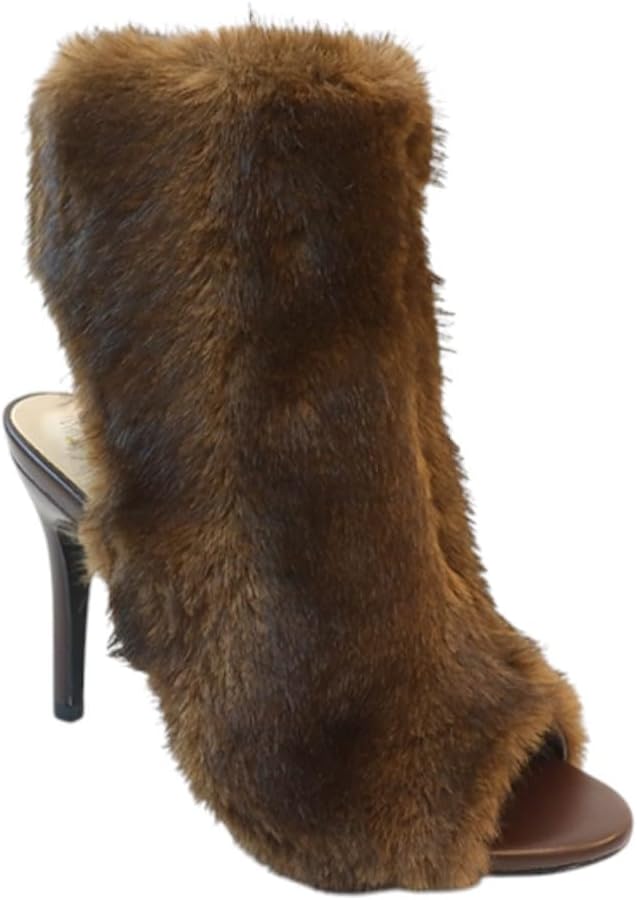 Liliana Women Peep Toe Faux Fur Stiletto Heel Ankle Booties