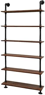 L:36-Inch Industrial Pipe Shelves,Wall Mounted Metal Pipe Wood Shelf,Rustic Pipe Ladder Bookshelf Bookcase,DIY Open Pipe Shelving