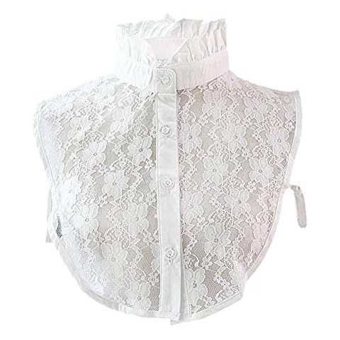 OOCC Sweet Pleated Neck Ruffled Lace Detachable Half Shirt Blouse Fake Collar Lace Shirt Collar Faux Collar Dickey Collar, White, Medium Cover