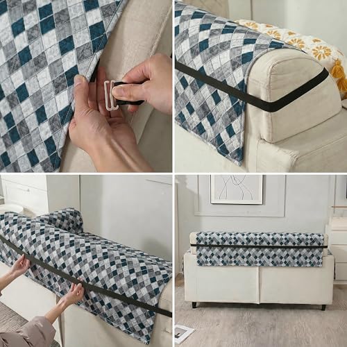 Image of Story@Home Sofa Set 5 Seater Cover Full | Sofa Covers 3 Seater and 2 Seater - 3+2 Sofa Cover Configuration | Sofa Mat with Sofa Back Covers and ArmRest Covers - Grey & Cyan