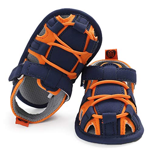 Sofmuo Baby Boys Girls Closed-Toe Sandals Breathable Athletic Soft Sole Anti-Slip Infant Summer Toddler Beach Walking Shoes (Navy&Orange,6-12 Months) #TOP8