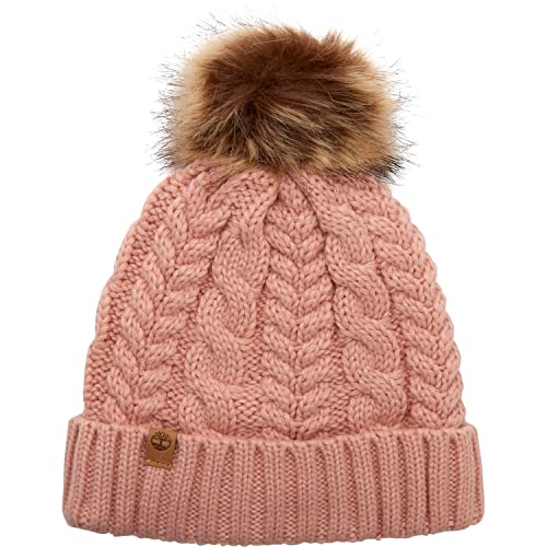 Timberland Women`s Cable Knit Cuff Pom Beanie (Cameo Rose(T101128C-622), One Size)