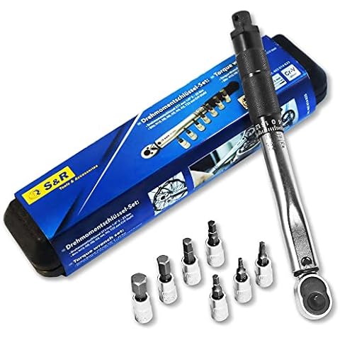 S&R Llave Dinamométrica para Bicicletas y Motos 1/4" (5-25 Nm) + 7 Puntas Allen Torx Cover