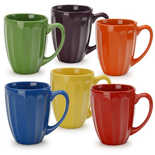 Signature Housewares Fluted Mugs, Assorted (Set of 6), Multicolor