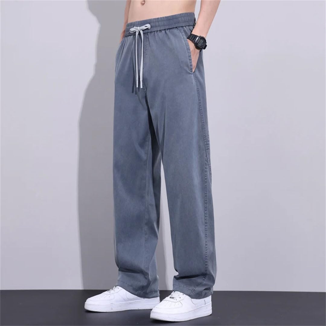 Pantaloni vintage da uomo in tessuto Lyocell traspirante pantaloni elastici in vita dritti larghi pantaloni larghi