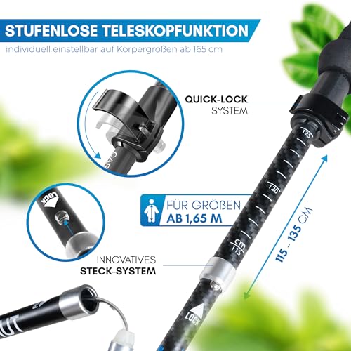 Foto von NORDMUT® Ultraleichte Wanderstöcke Faltbar Carbon | Nordic Walking Stöcke Carbon Damen und Herren | Trekkingstöcke Carbon [inkl Gummipuffer-Set] verstellbar mit Echt Kork Griff