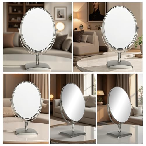 Espejo de maquillaje ovalado con aumento 1X/3X y base giratoria 360° miniatura 6