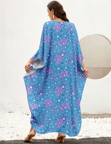 Image of MAKABO Kaftan Dresses for Women, V Neck Moo Moos Colorful Print Cover Ups Caftan Beach Dresses for Swimwear