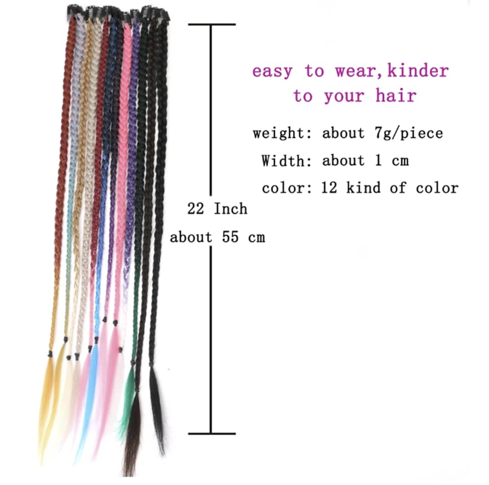 2 x Clip-In Hair Extension Highlights Streaks, Colourful Hair Highlights (Braid - Silver/Grey), 20 inches - Image 4