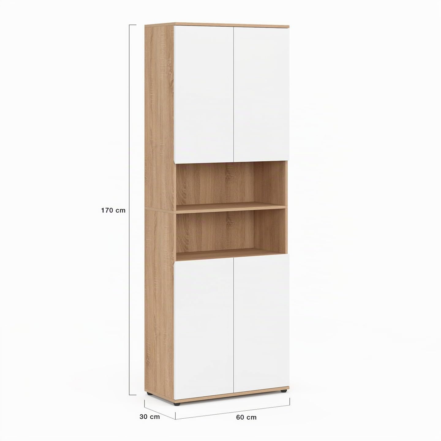 IDMarket - Mueble de baño TOMI con 4 puertas y 2 nichos en madera de haya blanca