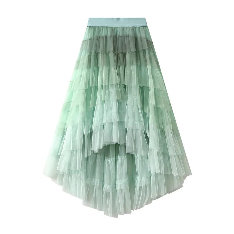 Women's Irregular Cake Skirt High Waist Mesh Medium Length Half Skirts4