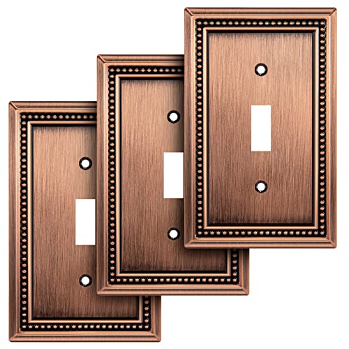 Image of Sunken Pearls Heavy Duty Decorative Wall Plate Switch Plate Outlet Cover (Single Toggle, 3 Pack, Antique Copper)