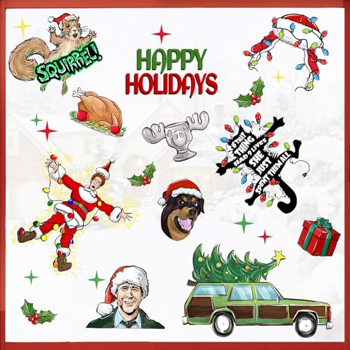 Mfault Happy Holiday Christmas Classic Movie Window Clings 9 Sheets,