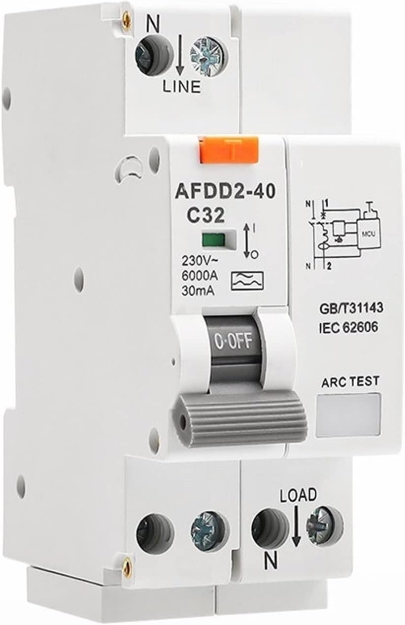 AFDD2-40 AFCI Arc Fault Detection Device Arc Monitoring AFDD+RCCB Type A 2P 40A 30mA 1Pcs (Size : C Curve, Color : 40A 30mA)
