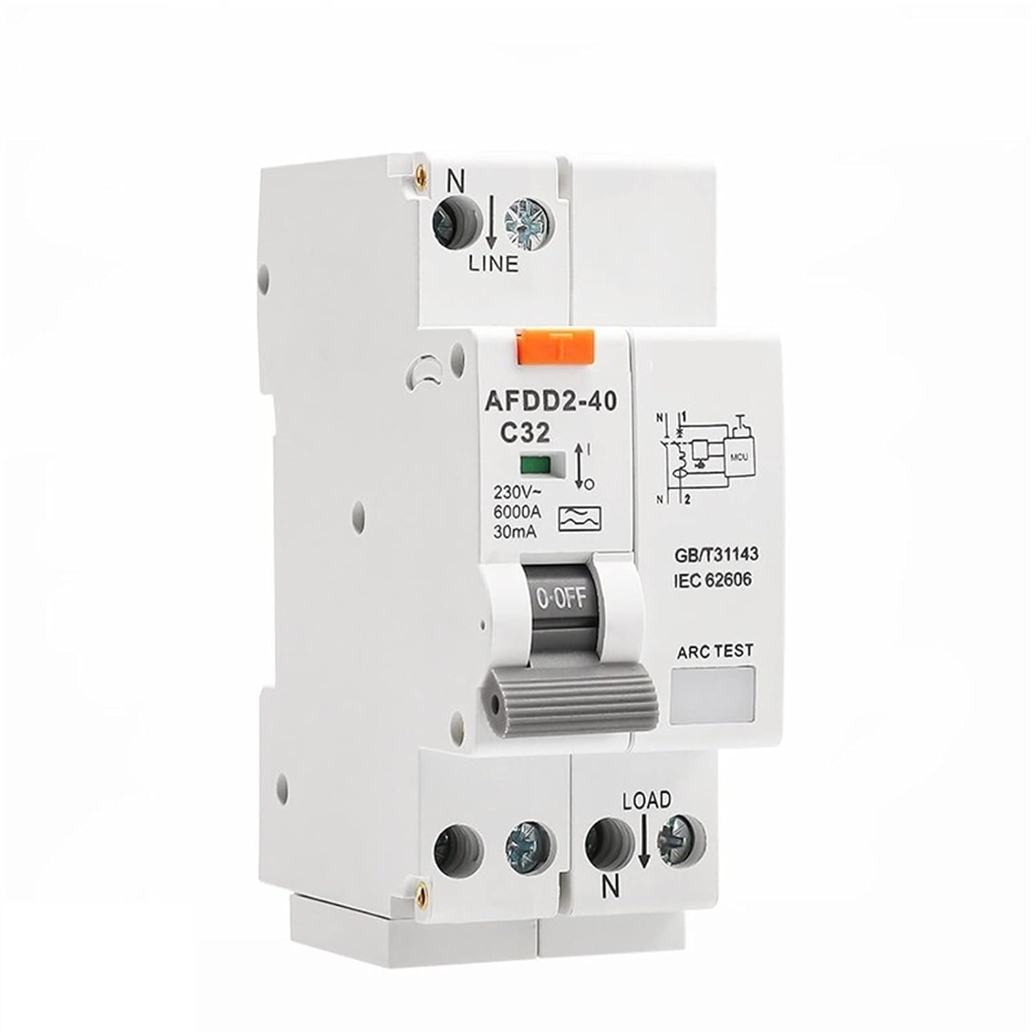 AFDD2-40 AFCI Arc Fault Detection Device Arc Monitoring AFDD+RCCB Type A 2P 40A 30mA 1Pcs(C Curve,32A 30mA)
