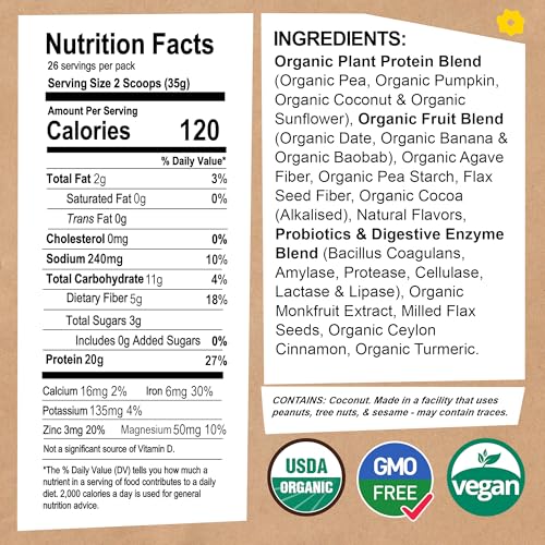 Earthchimp PLANT BASED PROTEIN POWDER VANILLA Organic Vegan Protein Powder - With Probiotics - Non Gmo, Dairy Free, Non Whey, Plant Based Protein Powder thumb #1