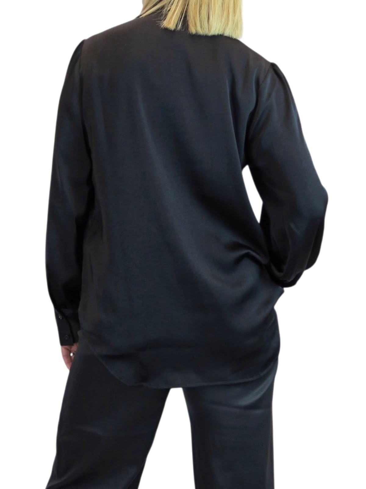Paulo Due Chemisier Satin Femme Manches Longues Boutonné Col V Élégant Haut Fluide Léger Bureau Chic