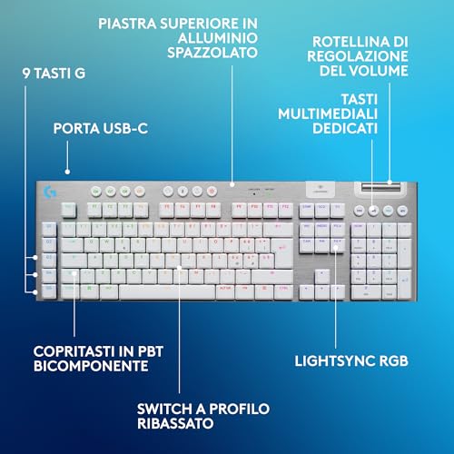 G915 X LIGHTSPEED Tastiera gaming wireless a profilo ribassato, copritasti in PBT bicomponente, tasti completamente programmabili, switch GL Brown Tactile - PC/Mac, US QWERTY - Bianco - Tastiera gaming - Immagine 5