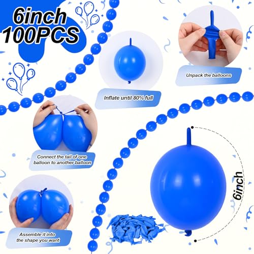 Image of Royal Blue Linking Balloons, 100PCS 6 Inch Dark Blue Link Balloons for Making Balloon Wall Heart Arch, Tails Balloon for Birthday Graduation Wedding Gender Reveal Under The Sea Ocean Party Decorations