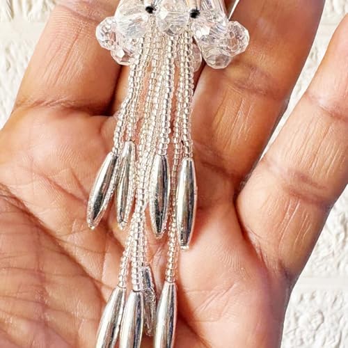 Image of Adikala Craft Store Handmade Ethnic Latkan Tassel Set of 2 for Saree Pallu, Blouse, Suits, Dupatta, Lehenga Decor (Silver Pipe 1L)