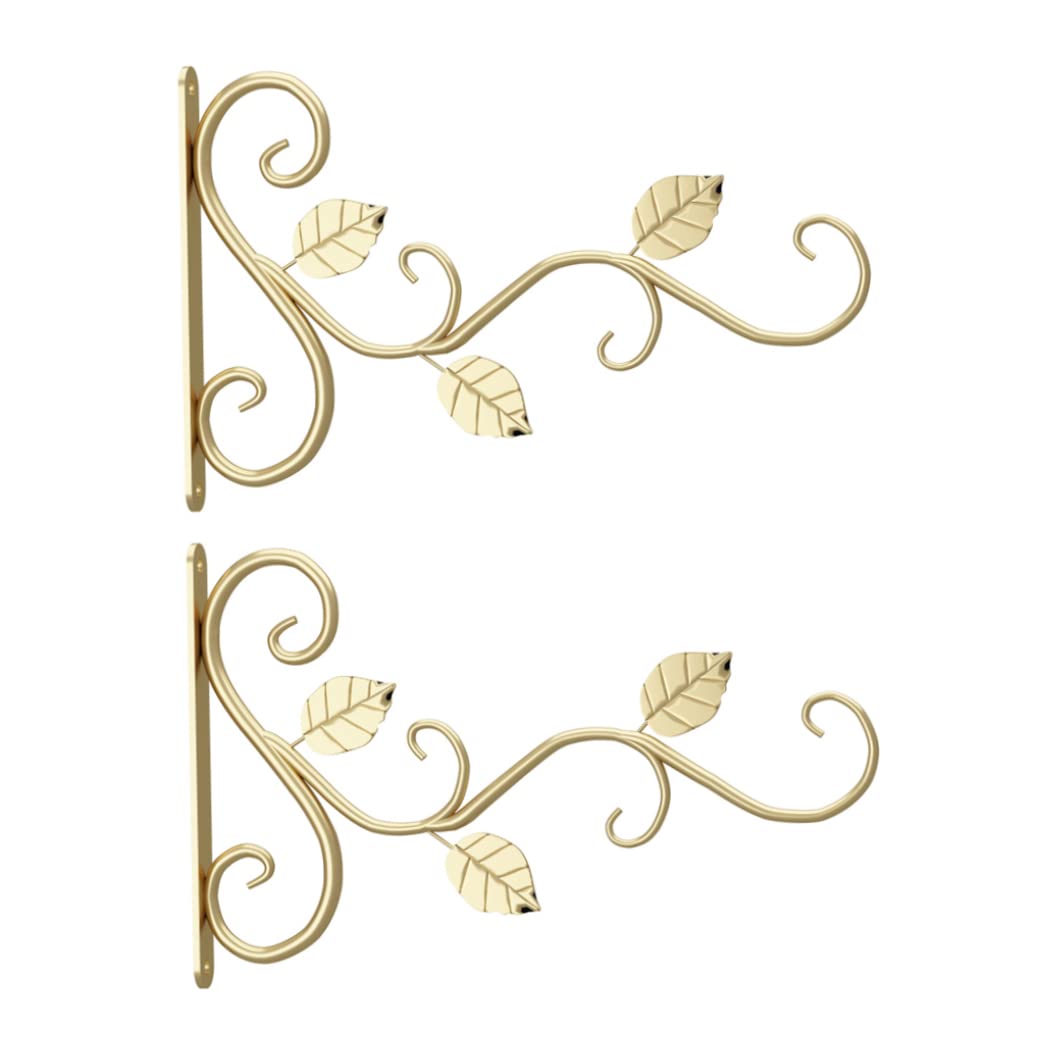 Hotainoys Hanging Bracket Metal Plant Hooks Hanger Iron Wall Hanging Support Basket Holder Gold for Balcony Garden Decor 2PCS Metal Plant Hooks