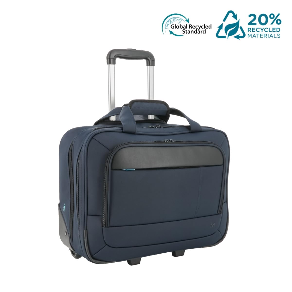 MOBILIS Sacoche à roulettes PC 14-17", Mallette à roulettes, Sac Affaires/Voyage Court Séjour, Matière Déperlante 20% Recyclé, Bleu Marine