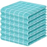 Homaxy 100% Cotton Dish Cloths, 6 Pack-12 X 12 Inches, Check Design Waffle Weave Dish Rags for Washing Dishes, Ultra Absorbent and Fast Drying Dishcloths, Aqua