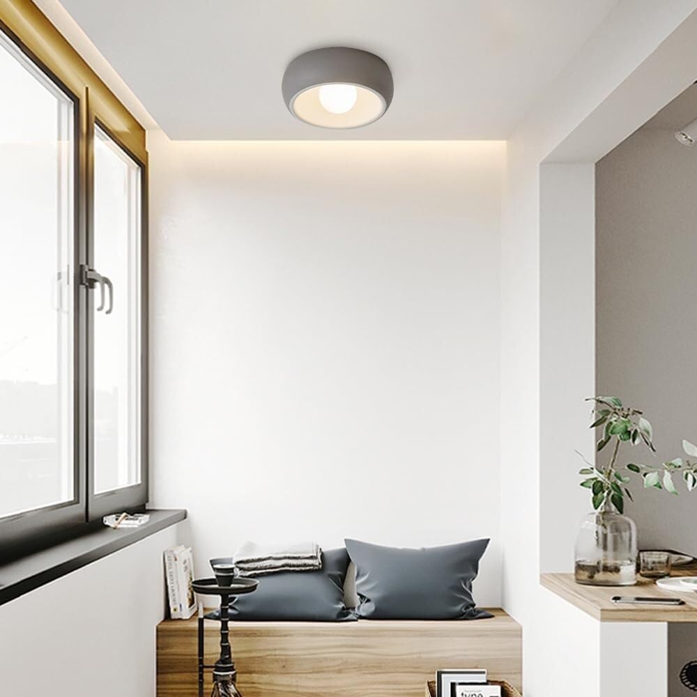 Okrągła Lampy Sufitowa Do Montażu Podtynkowego, Nowoczesna Prosta Szklana Lampy Sufitowa 3 Kolory Przyciemniane Oświetlenie Sufitowe Do Kuchni Salon Kawiarni(Gray)