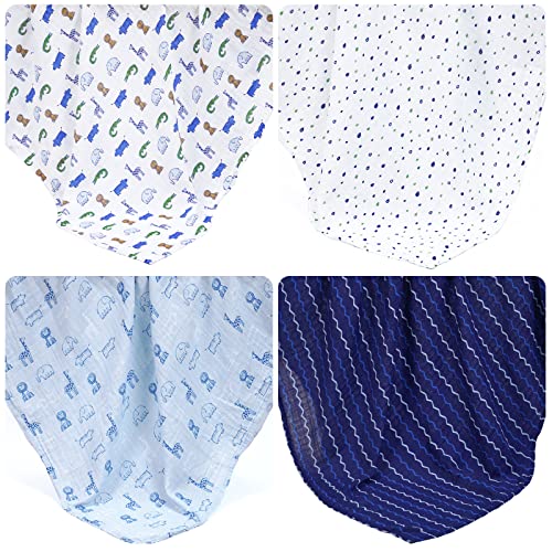 Image of david's kids 4 Pack Baby Muslin Swaddle Blankets, 100% Cotton and Ultra Soft Breathable Receiving Blanket Wrap for Boys Girls, New Born Essentials, Large 47 x 47 inches, Woodland /Elephant /Giraffe