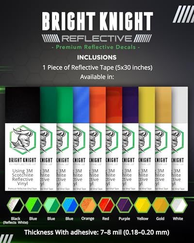 Image of Bright Knight Decals Light Green 3M Reflective Tape - 5x30 Sheet Vinyl Motorcycle Helmet Stickers, Waterproof Safety Vinyl Wrap, Reflective Stickers for Helmet, Hard Hats, Trailers, Cars, Bikes & Rims