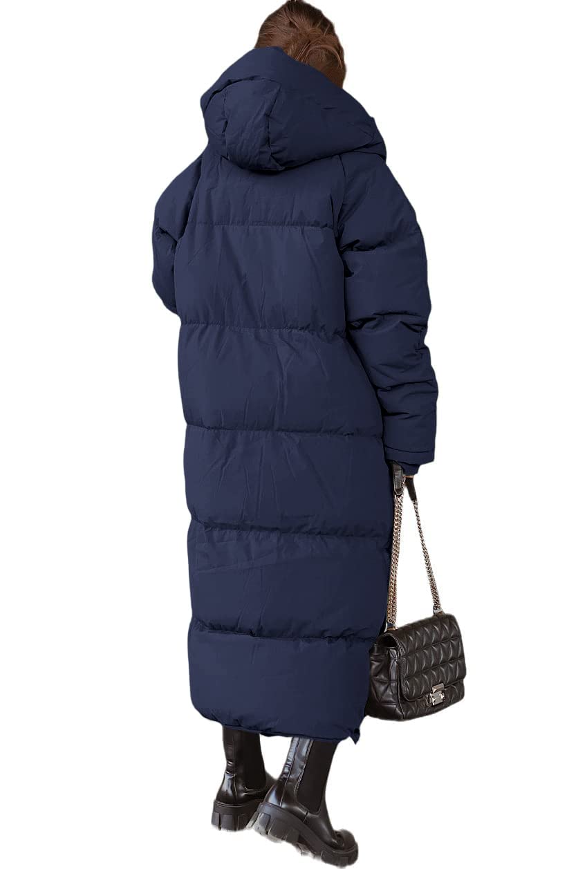Tankaneo Womens Hooded Long Quilted Coat Maxi Length Long Sleeve Puffer Jacket Warm Padded Coat Thick Winter Outerwear