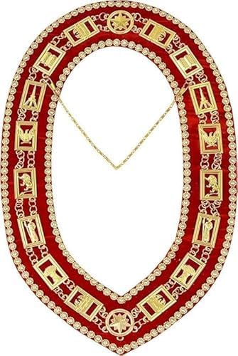 Masonic Heroines of Jericho Women's Chain Collar, HOJ COLLAR, WITH Rhinestones, Standard, Red