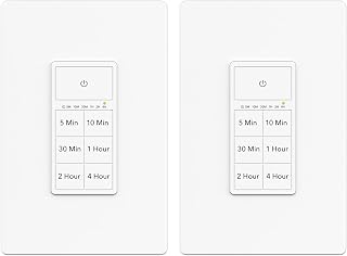 BN-LINK Countdown Timer Switch for Exhaust Fan, Bathroom Fan Light Switch Timer 5-10-30-60mins, 2-4hours, Neutral Wire Required, Free Wall Plate, White, 2Packs