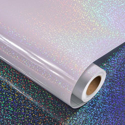Decotalk Holografische Folie Klebefolie Glitzer 30X300cm Glitzerfolie Klebefolie Transparent Selbstklebend Vinylfolie Aufkleber Sticker Papier Lichteffekt Flexfolie Wasserdicht Für DIY Handwerk