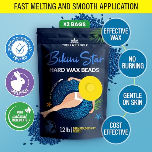 Image of Tress Wellness Wax Beads - Safe for Skin - Dermatologically Tested - At-Home Kit for Bikini, Brazilian & Full Body - Bikini Star 2 x 1.2lb, 2 pack
