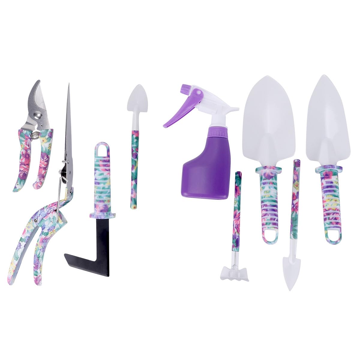 Mipcase 10 Stück Teiliges Gartenwerkzeug Set in Lila mit Rechen Gartenschere Schaufel und Sprühflasche für Männer und Frauen für Gartenarbeit Pflanzenpflege und Erde Lockern für Anfänger