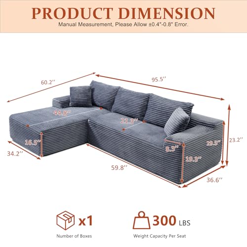 Image of 95 inch Boneless Couch for Living Room, L Shaped Modular Sectional Sofa